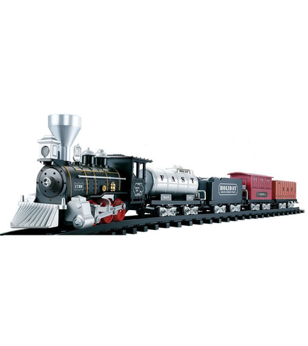 Детско влакче с релси Raya Toys Classic Train, със звук и светлини, 12 части