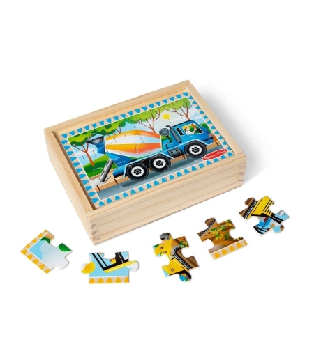 Комплект дървен пъзел Melissa and Doug Строителни превозни средства, 4x12 ч., в кутия, 50210