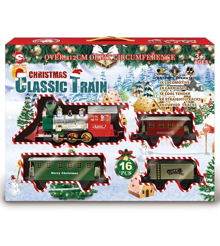 Коледно детско влакче Raya Toys Christmas Classic Train с релси, звук и светлини