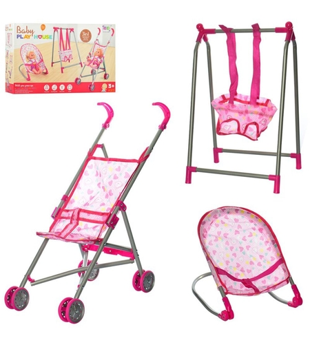 Количка, шезлонг и люлка за кукла Raya Toys