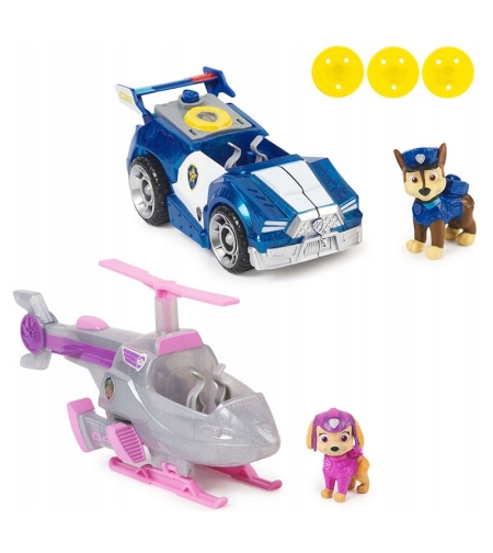 Игрален комплект Spin Master Paw Patrol The Mighty Movie Превозни средства и фигурки Чейс и Скай
