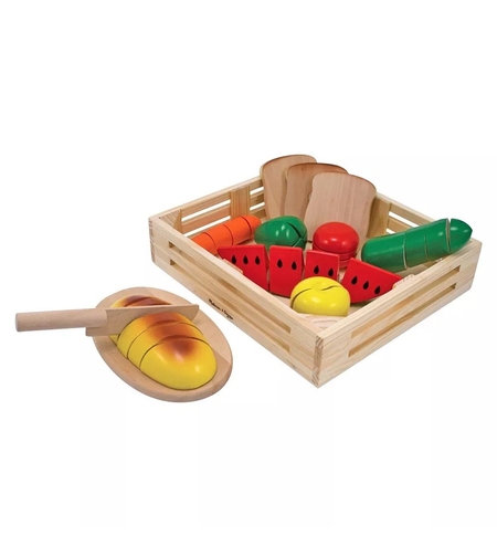 Игрален дървен комплект Melissa and Doug Храна за рязане с нож и дъска 0487