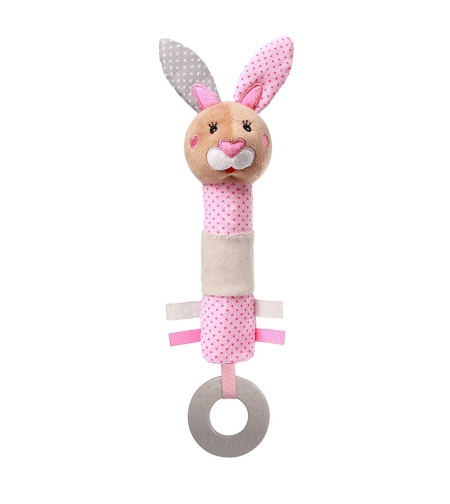 Плюшена играчка Babyono Писукаща с гризалка Зайчето Джулия 621