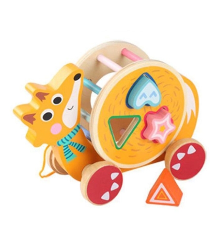 Играчка за дърпане Raya Toys Дървена лисица със сортер
