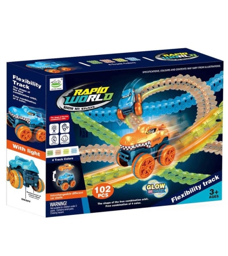 Детска писта с кола Raya Toys Гъвкава, свети в тъмното