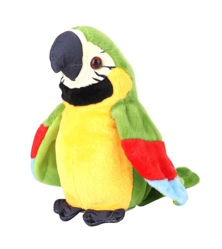 Интерактивна плюшена играчка Raya Toys Папагал, повтаря думи, 21 см