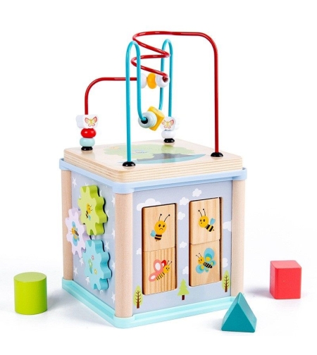 Бебешка играчка 6в1 Raya Toys Дървено кубче активити