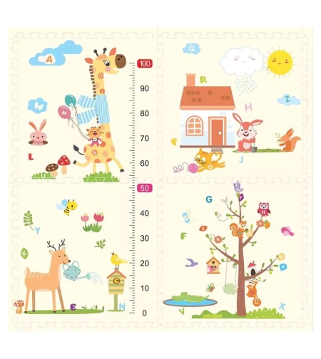 Пъзел за под Raya Toys Животни, с метър, 4 части по 60 х 60 см