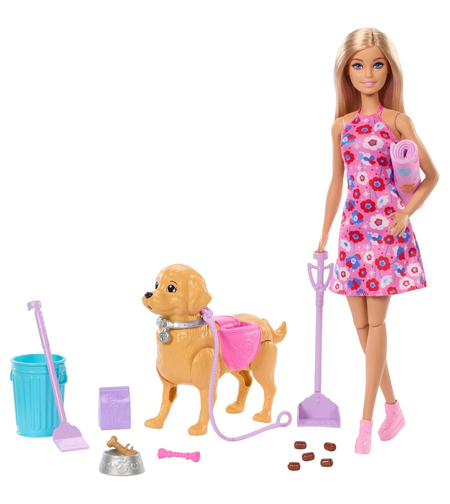 Игрален комплект Mattel Barbie Malibu кукла с куче и аксесоари, JJB46