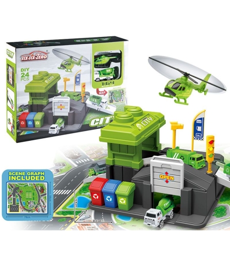 Детски паркинг и килимче за игра Raya Toys с камионче и хеликоптер