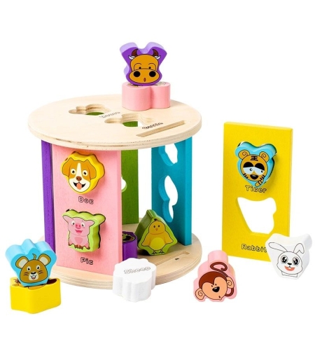 Дървена детска игра Монтесори Raya Toys Сортер с животни