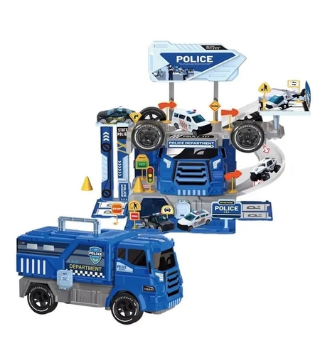 Детски игрален комплект Raya Toys Полицейски камион-паркинг 2в1, 46 ч.