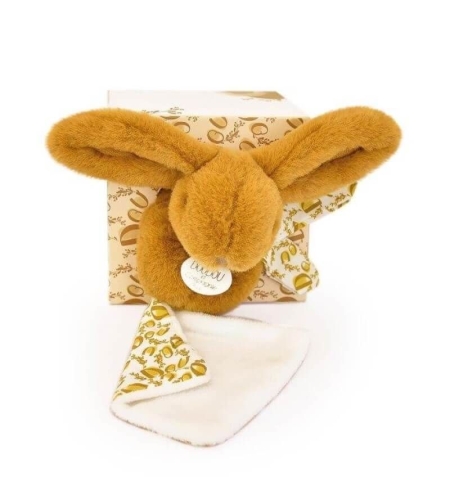 Плюшена играчка за гушкане Doudou заек с кърпичка в кутия 16 см