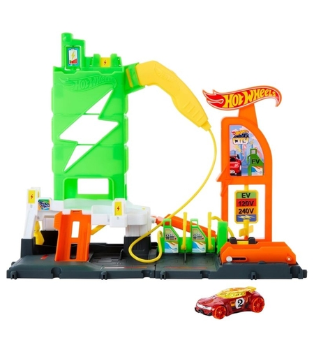 Игрален комплект Mattel Hot Wheels Бензиностанция със зарядни станции и количка