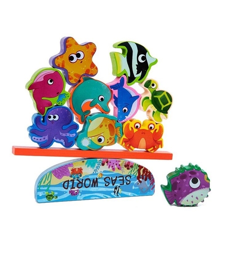 Дървена игра за баланс Raya Toys Морски свят
