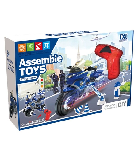 Конструктор Raya Toys Полицейски мотор, със светлини и звуци, 58 части