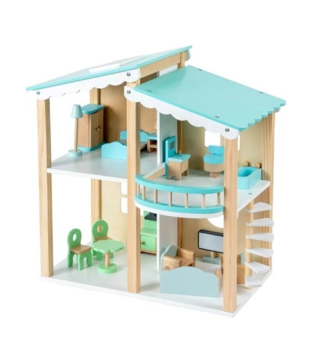 Дървена къща за кукли Raya Toys Син