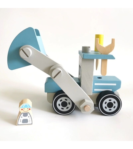 Строителна машина за игра Raya Toys Дървен багер за сглобяване Син