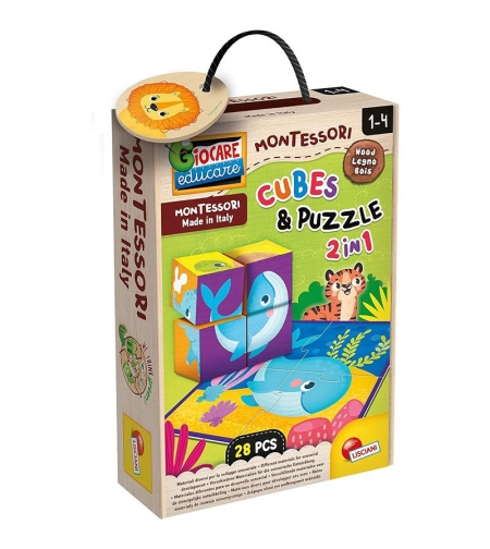 Комплект дървени кубчета с пъзел Lisciani Legno Cubes & Puzzle