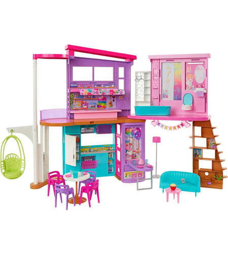 Къща за кукли Mattel Barbie Holiday House, на 2 етажа, 30+ части, HCD50