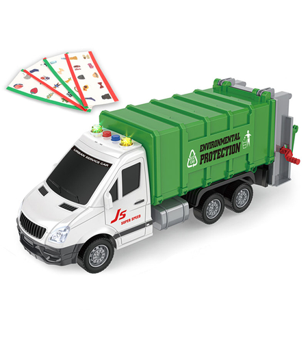 Детски боклукчийски камион Raya Toys Truck Car с музика и светлини, с карти за сортиране, 1:16