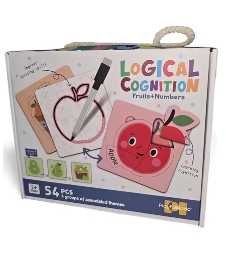 Двулицев пъзел Raya Toys Logical Cognition Плодове и Цифри, с маркер, 54 ч.