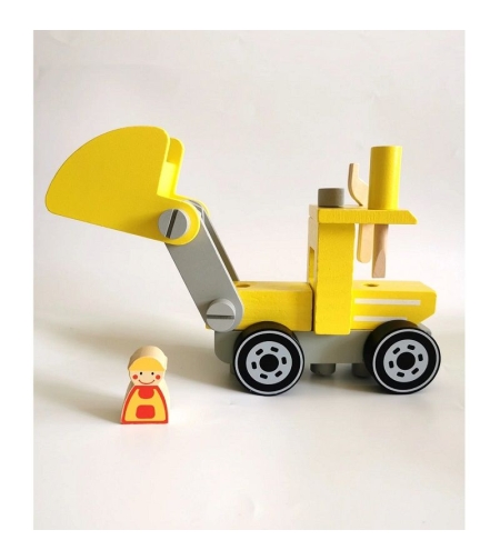 Строителна машина за игра Raya Toys Дървен булдозер за сглобяване Жълт