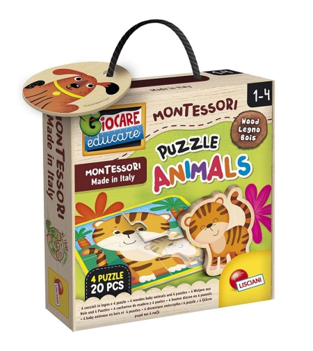 Детски дървени пъзели Lisciani Montessori Legno Baby Animals, 4 пъзела, 20 части
