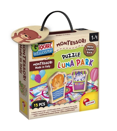 Детски дървен пъзел Lisciani Montessori Baby Luna Park, 15 части