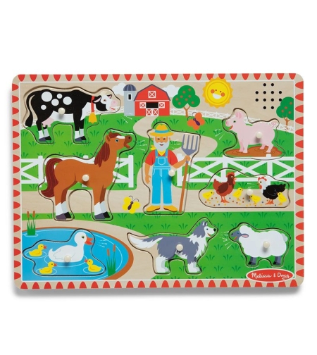 Дървен пъзел Melissa & Doug Фермата на Макдоналд, с песничка