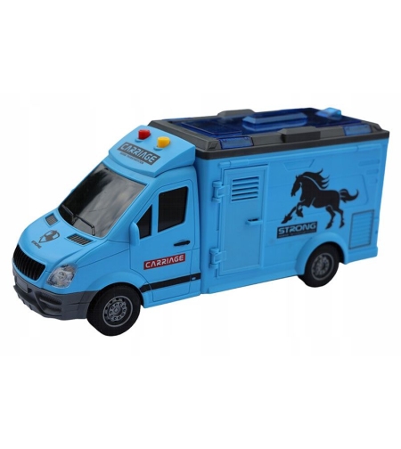 Детски камион за коне Raya Toys City Truck, с музика и светлини, с фигурка на кон, 1:16