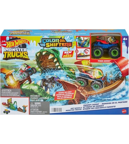 Писта Mattel Hot Wheels Monster Truck Swamp Chomp, с променящ си цвета бъги