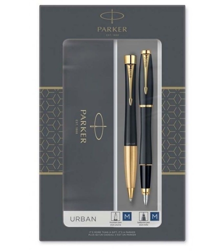 Комплект Parker Urban Black GT - химикалка и писалка - златно и черно