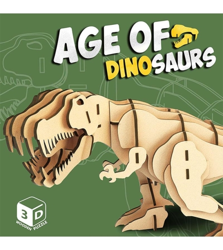 Дървен 3D пъзел Raya Toys Age of Dinosaurs Тиранозавър Рекс, 50 ч.