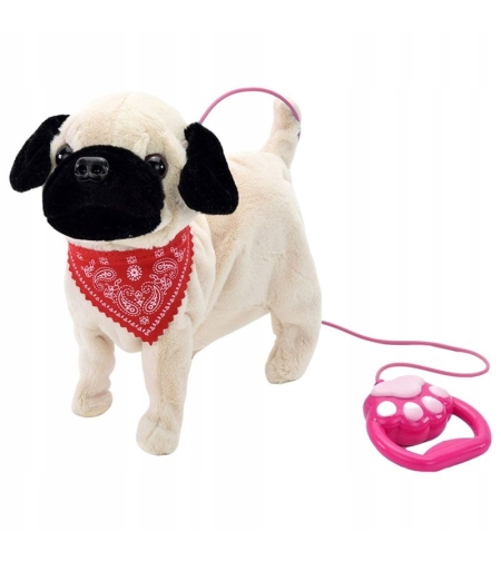 Интерактивна играчка ходещо лаещо куче с каишка Raya Toys Мопс, с музика