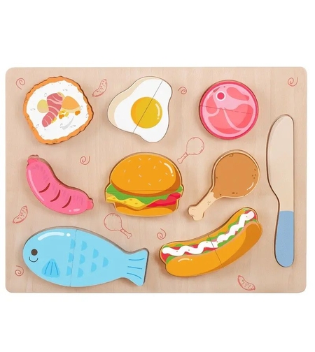 Детски дървен комплект за рязане Raya Toys Хранителни продукти