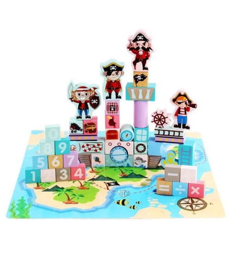 Raya Toys Комплект пъзел 64 ч. и дървени блокчета 46 ч. Пирати