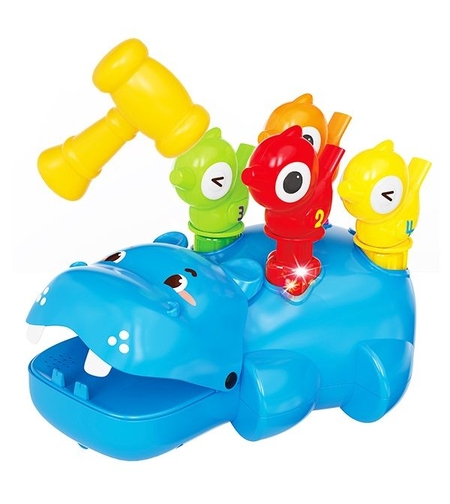 Интерактивна играчка Raya Toys Хипопотам с чукче, музикална и светеща