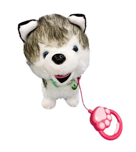 Интерактивна играчка ходещо лаещо куче с каишка Raya Toys Хъски, с музика, 25 см