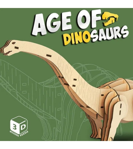Дървен 3D пъзел Raya Toys Age of Dinosaurs Диплодок, 38 ч.