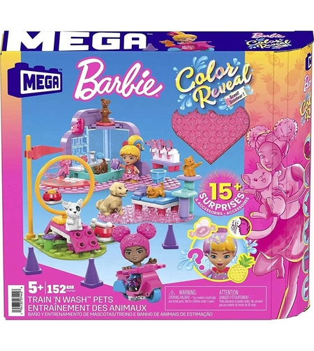 Конструктор Mattel Mega Construx Barbie Train and Wash Pets с 15 аксесоара, 152 части