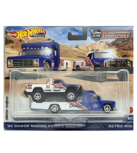 Комплект детска кола и влекач Mattel Hot Wheels `80 Dodge Macho Power Wagon & Retro Rig