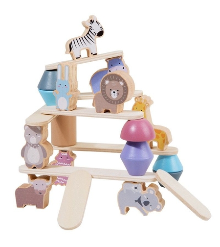 Дървена игра за баланс Raya Toys Дженга с животни