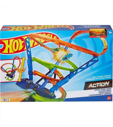 Детска писта Mattel Hot Wheels Spiral Speed Crash, с една кола
