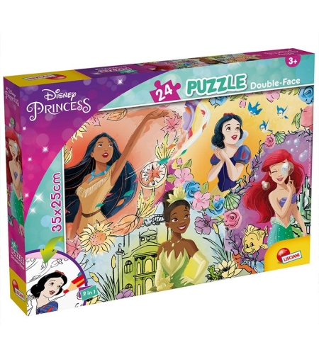 Детски пъзел Lisciani Disney Princess, двулицев за оцветяване 24 части