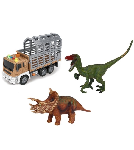 Игрален комплект Raya Toys Truck Car Детски камион с фигури на динозаври, с музика и светлини, 1:16