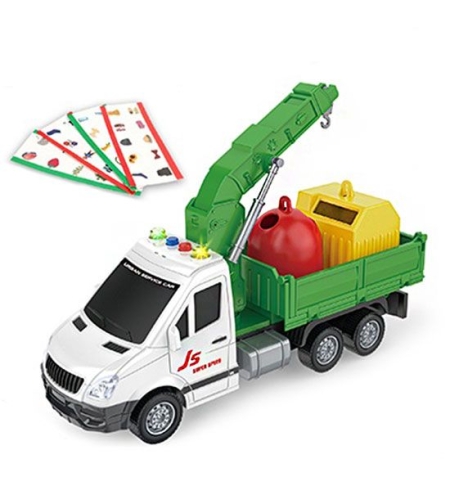 Детски боклукчийски камион Raya Toys City Truck с музика и светлини, с карти за сортиране, 1:16
