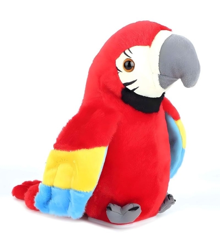Интерактивна плюшена играчка Raya Toys Ходещ папагал, повтаря думи, 17.5 см
