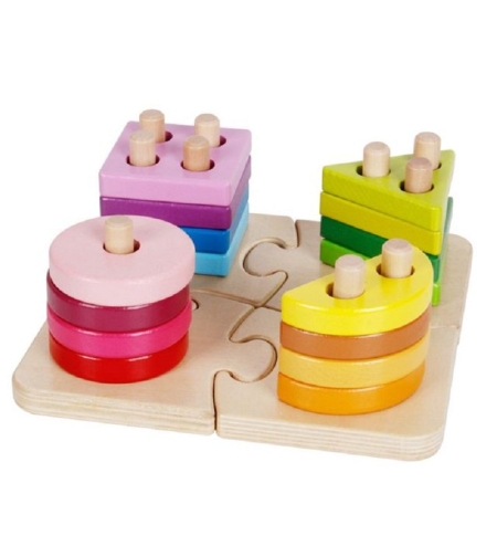 Дървена детска играчка Raya Toys Низанка пъзел с форми