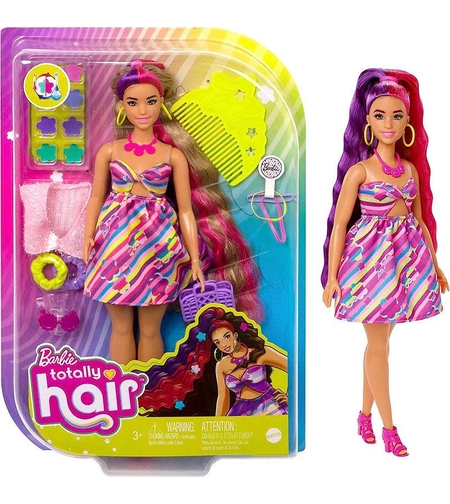 Кукла Mattel Barbie Totally Hair с променящ се цвят на косата и аксесоари, 29 см.